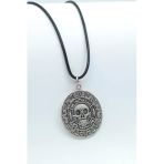 Aztec Karayip Korsanları Madalyon Gümüş Kaplama Deri İp Kolye