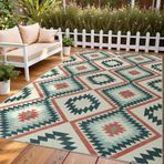 Aztek Kilim 200x300 cm (6,6 x 10 ft) Yıkanabilir Kaymaz Güneybatı Kabile Bölgesi Halı Yumuşak Geometrik Desen Oturma Odası Yatak Odası Veranda Balkon Rustik Etnik Dış Mekan Halısı