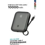 Azurtech 10000MAH Pd 22.5WATT Hızlı Telefon Şarj Aleti Elektronik Taşınabilir Powerbank Type-C Batarya - Siyah