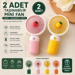 Azurtech 2 Adet Mini Şarjlı El Vantilatörü Meyve Tasarımlı Taşınabilir Sessiz Masaüstü Fan Seti - Çok Renkli