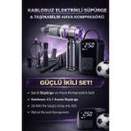 Azurtech 20.000PA Brushless Kablosuz Araç Içi Basınçlı Üfleme & Çekme Süpürgesi& Taşınabilir Dijital Ekranlı Şarjlı Hava Kompresör - Gri