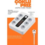 Azurtech 3000W Akıllı Çoklu Priz | 6 Ac Soket + 5 USB + 1 Type-C Pd 20W Hızlı Şarj Güç Çoklayıcı - 1 Adet