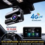 Azurtech 4g Lte Araç Kamerası 1296P Hd Ön ve Arka Kamera Gps Takip Uzaktan Canlı Izleme Gece Görüşlü Dash Cam - Siyah