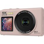 Azurtech 5k Ultra Hd Dual Screen Dijital Kamera 18X Zoom 80MP Fotoğraf Video Kamera Vlog Selfie Kamera - Pembe