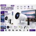 Azurtech Apr4 Android Taşınabilir Projeksiyon Cihazı – 4K UHD Destekli, 2.69” Lcd, Wifi 2.4g/5g, Kumandalı Mini Projektör - Beyaz