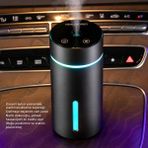 Azurtech Araç Bardaklığı Uyumlu Ultrasonik Hava Nemlendirici & Aroma Difüzör – LED Işıklı Ev / Ofis / Araç - Siyah