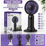 Azurtech AUFN19 LCD Ekranlı Katlanabilir El Fanı 300MAH Telefon Standlı Şarjlı Mini Vantilatör Sessiz Taşınabilir - Beyaz