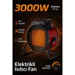 Azurtech Auhma Elektrikli Isıtıcı Fan Gri | 3000W Hızlı Isınma, 3 Kademeli Ayar, Sessiz Ptc Isıtma Teknolojis - Kırmızı