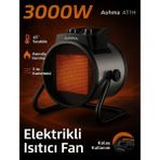 Azurtech Auhma Elektrikli Isıtıcı Fan Gri | 3000W Hızlı Isınma, 3 Kademeli Ayar, Sessiz Ptc Isıtma Teknolojis