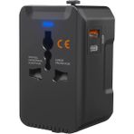 Azurtech Evrensel Eu Us Au Uk Priz Fiş Çevirici Dönüştürücü Seyahat Adaptörü Pd 20W 1x USB 1x Type-C Port - Siyah