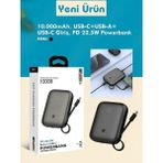 Azurtech FP011 10000MAH Pd 22.5WATT Hızlı Telefon Şarj Aleti Elektronik Taşınabilir Type-C Batarya Powerbank - Siyah