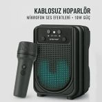 Azurtech Karaoke Mikrofonlu Dinamik Ses Taşınabilir Bluetooth 3 Inç Hoparlör - Siyah