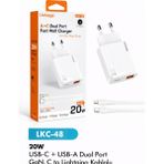 Azurtech Lkc-48 20W Hızlı Şarj Aleti Usb-C + Usb-A Çift Port C To Lightning Kablolu - Beyaz