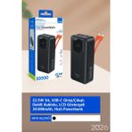Azurtech PW-138 30000MAH Powerbank – 22.5W Hızlı Şarj – Dahili Kablolu – LCD Göstergeli – Usb-C Giriş/çıkış - Çok Renkli