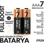 Azurtech Type-C Şarjlı 800MWH 1.5V Şarj Edilebilir 2'li Aaa Ince Pil - Lityum Iyon Batarya - Siyah