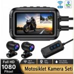 Azurtech V9 Motosiklet Araç Kamerası - 3.0" IPS Ekran - Çift Kamera Full Hd 1080P Wifi & Gps Destekli - Siyah