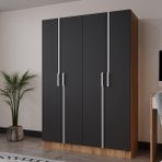 Azzuri Furniture Piyano 4 Kapaklı Dolap Genç Odası-Çocuk Odası Gardırop Antrasit-Atlantik Çam - Atlantik Çam - Antrasit