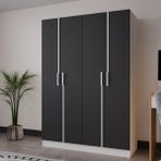 Azzuri Furniture Piyano 4 Kapaklı Dolap Genç Odası-Çocuk Odası Gardırop Antrasit-Beyaz - Antrasit - Beyaz