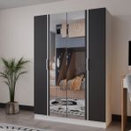 Azzuri Furniture Piyano 4 Kapaklı Dolap Genç Odası-Çocuk Odası Gardırop Antrasit Beyaz Aynalı - Beyaz - Antrasit