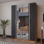 Azzuri Furniture Piyano 4 Kapaklı Dolap Genç Odası-Çocuk Odası Gardırop Antrasit Meşe Aynalı - Atlantik Çam - Antrasit