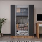 Azzuri Furniture Piyano 4 Kapaklı Dolap Genç Odası-Çocuk Odası Gardırop Antrasit Meşe Aynalı