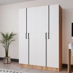 Azzuri Furniture Piyano 4 Kapaklı Dolap Genç Odası-Çocuk Odası Gardırop Meşe Beyaz - Atlantik Çam - Beyaz