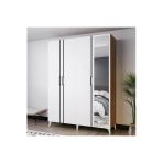 Azzuri Mezzo 140 Cm 4 Kapaklı Aynalı Genç Odası Dolabı-Gardırop-Dolap Meşe Beyaz Azr14047