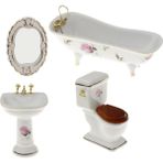 B Baosity 1/12 Dollhouse Mobilya Porselen Banyo Seti Çiçek Tuvalet & Küvet # 5 (Yurt Dışından)