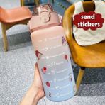 B Stil-Pembe 2.0l 2 Litre Samanlı Su Şişesi Kadın Kızlar Büyük Taşınabilir Seyahat Şişeleri Spor Fitness Fincan Yaz Soğuk Su Zaman Ölçeği ile (Yurt Dışından) - Renkli - Water Bottles