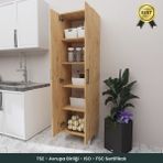 B3CONCEPT 2 Kapaklı 5 Raflı Kaliteli Çok Amaçlı Dolap - Kolay Kurulum - Mutfak Balkon Banyo Erzak Kiler Dolabı - Meşe