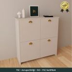 B3CONCEPT 4 Kapaklı 4 Raflı Ayakkabılık Kapalı Çok Amaçlı Kapaklı Modern Ayakkabı Dolabı - Bej