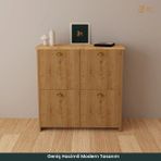 B3CONCEPT 4 Kapaklı 4 Raflı Ayakkabılık Kapalı Çok Amaçlı Kapaklı Modern Ayakkabı Dolabı - Safir Meşe