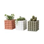B4U Modern Bubble Tasarım 3'lü Dekoratif Saksı Seti, 3D Baskı, Toprak Tonu-Beyaz-Sage Yeşili, Minimalist