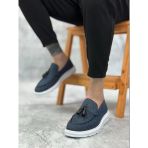 Ba0005 Bağcıksız Yüksek Taban Klasik Keten Lacivert Püsküllü Erkek Ayakkabı