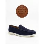BA0252%100 İçi Dışı Hakiki Deri Erkek Lacivert Süet Casual Loafer Termo Taban Ayakkabı