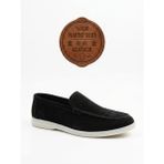 BA0252%100 İçi Dışı Hakiki Deri Erkek Siyah Süet Casual Loafer Termo Taban Ayakkabı