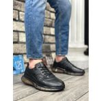 BA0324 İçi Dışı Hakiki Deri Rahat Taban Siyah Sneakers Casual Erkek Ayakkabı