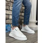 BA0331 Bağcıklı Erkek Yüksek Taban Beyaz Cilt Spor Ayakkabı