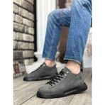 BA0331 Bağcıklı Erkek Yüksek Taban Füme Cilt Spor Ayakkabı - Siyah