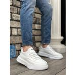 BA0332 Merdiven Desen Bağcıklı Erkek Yüksek Taban Beyaz Cilt Spor Ayakkabı