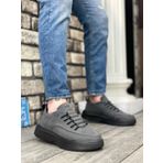 BA0332 Merdiven Desen Bağcıklı Erkek Yüksek Taban Füme Cilt Spor Ayakkabı