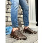BA0338 İçi Dışı Hakiki Deri Rahat Taban Kahve Sneakers Casual Erkek Ayakkabı