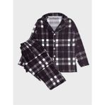 Baba-Oğul Pamuklu Süet Kumaş Kahverengi Ekose Desenli Gömlek Yaka Düğmeli Pijama Takımı - 6 Yaş