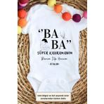 Baba Süper Kahramanım Ilk Hecem Yazılı Kişiye Özel Bebek Zıbın, 6 Ay, Beyaz