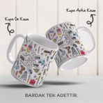 Babalar Günü Kişiye Özel Isimli, 3D Tasarımlı, Hediye Porselen Kupa - Beyaz - Gri - 330 ml