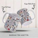 Babalar Günü Kişiye Özel Isimli, 3D Tasarımlı, Hediye Porselen Kupa - Beyaz - Krem - Siyah - 330 ml