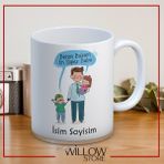 Babalar Günü Temalı Isimli Kişiye Özel Seramik Kupa Bardak-53 - 001 - Beyaz - 330 ml