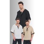 BABBOSS 3lü Yarım Düğmeli Etnik Desenli Keten Gömlek