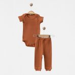Babejix % 100 Pamuklu Bisiklet Yaka ve Tarçın Renk Unisex Alt Üst 2’li Bebek Takımı - 0 - 3 Ay
