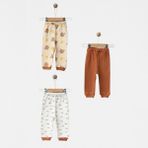 Babejix Happy Smile Bear Yazılı ve Ayıcık Desenli % 100 Pamuklu Unisex 3’lü Bilekli Bebek Pantolon - Renkli - 12 - 15 Ay